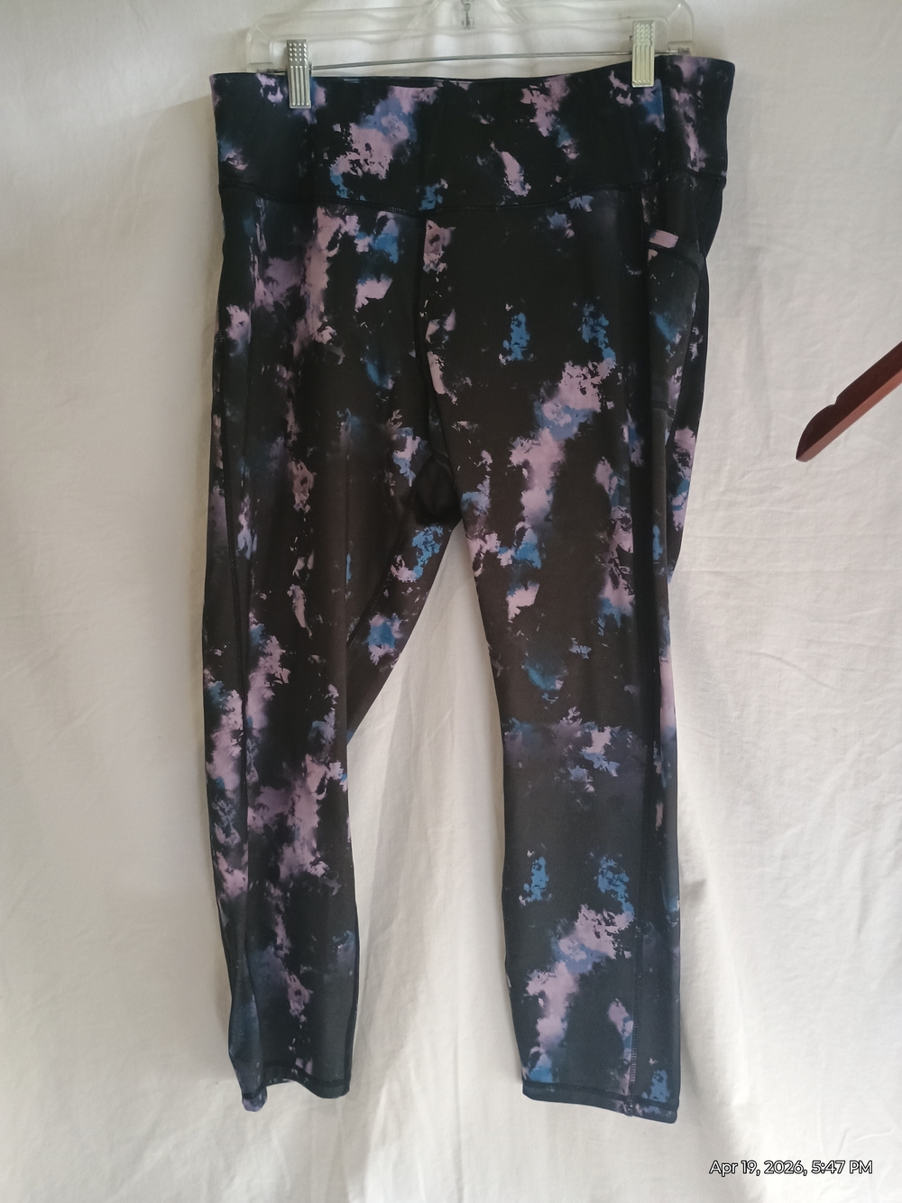 Women’s Black Leggings with Purple & Blue Tie-Dye Print